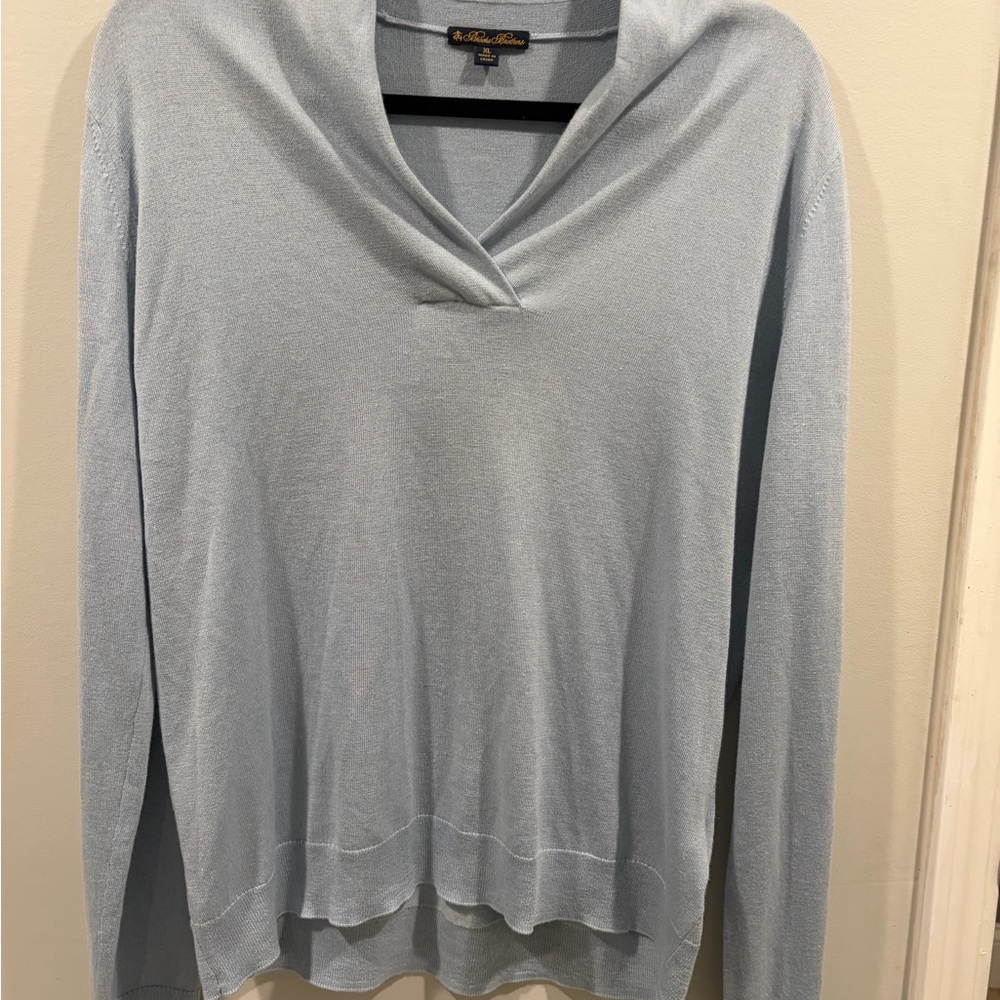 Dusty Blue Silk and Cashmere Lightweight quiet luxury Brooks Brother Sweater